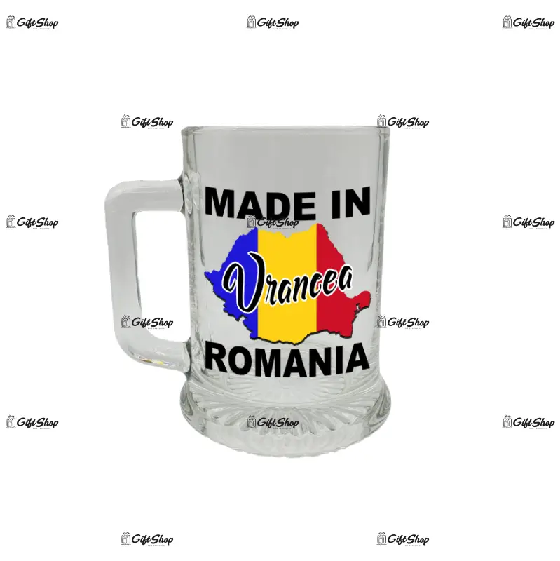 Made in vrancea romania, halba cu mesaj